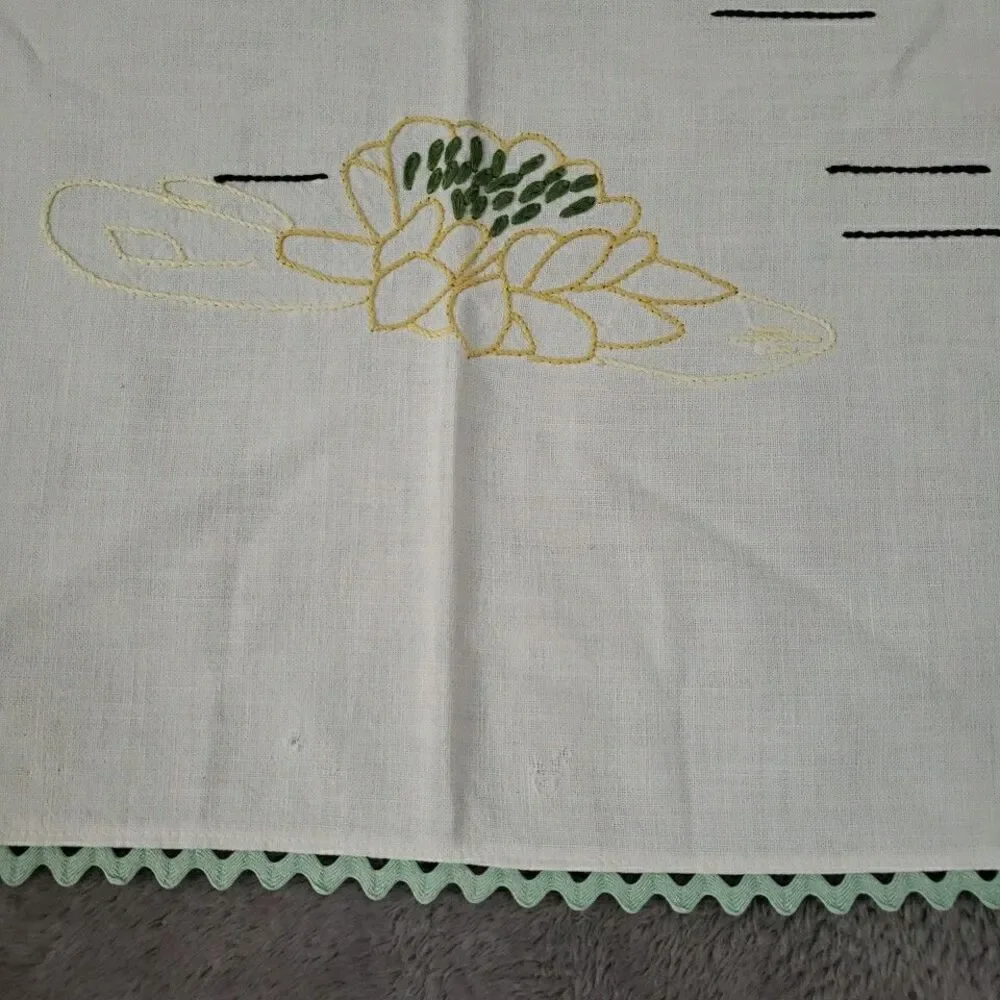 Embroidered Table Runner Swans Lilly Pad Mint Green Rick Rack 25